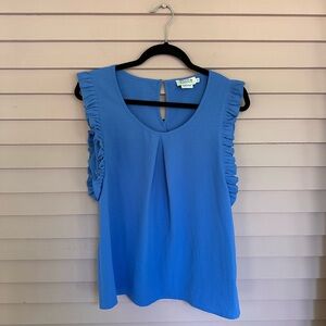Molly Bracken Womens‎ Top S Blue Ruffle Sleeveless